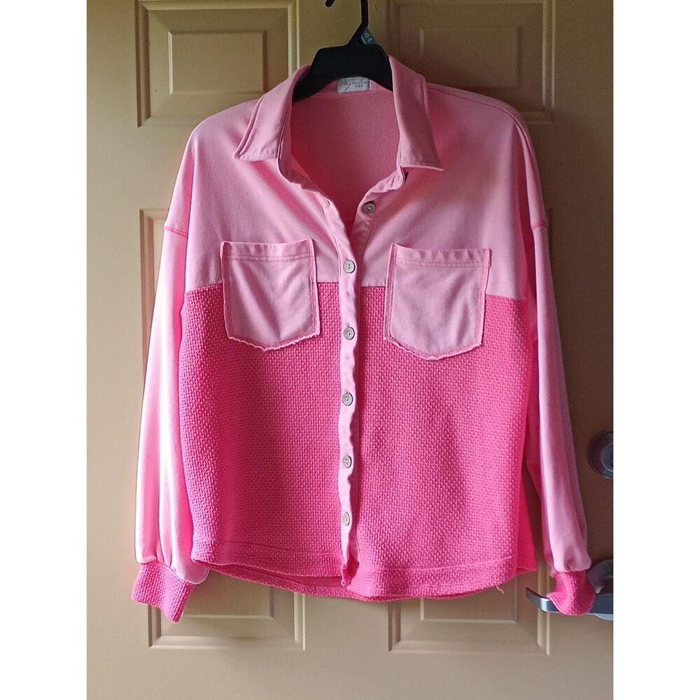 Magnolia Grace Watermelon Colorblock Waffle Knit Shacket Jacket Large